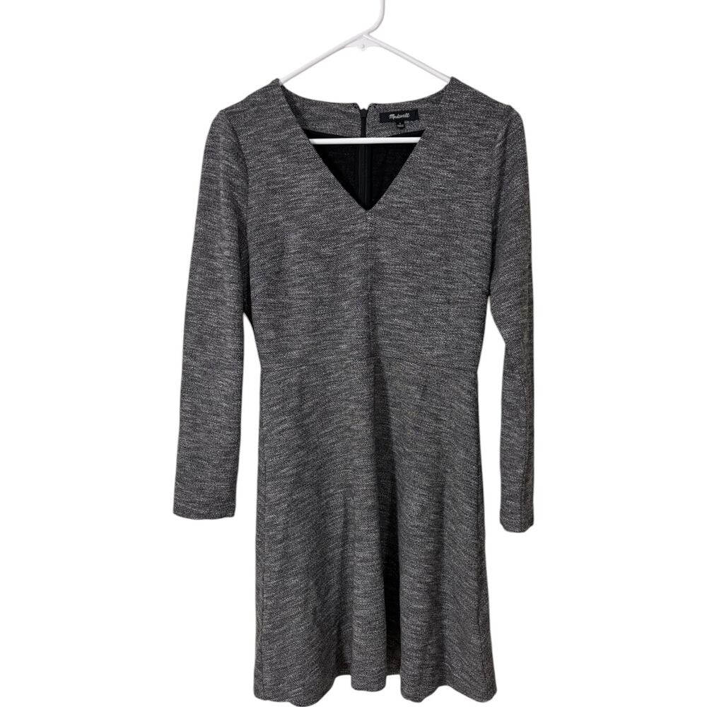 Madewell Bridgewalk Fit & Flare Dress Womens 6 Heather Gray V-Neck Long Sleeve